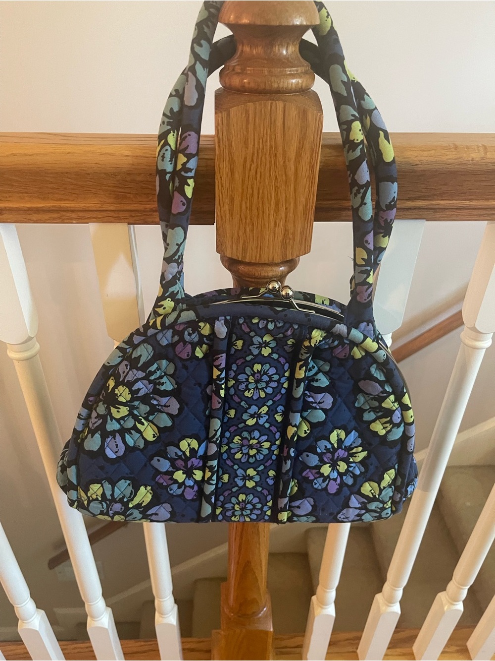 Quilted Floral Navy Blue Kiss-Lock Clutch